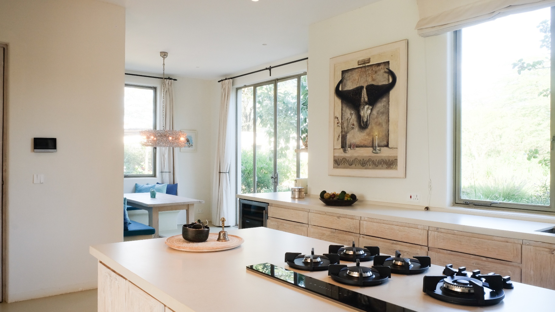 Kitchen with gas hob and garden views