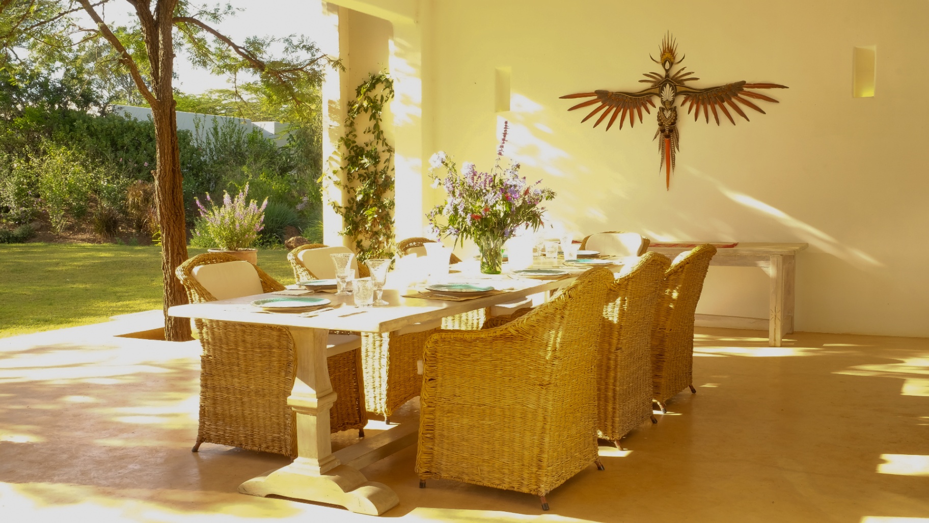 Veranda dining set for lunch in golden light